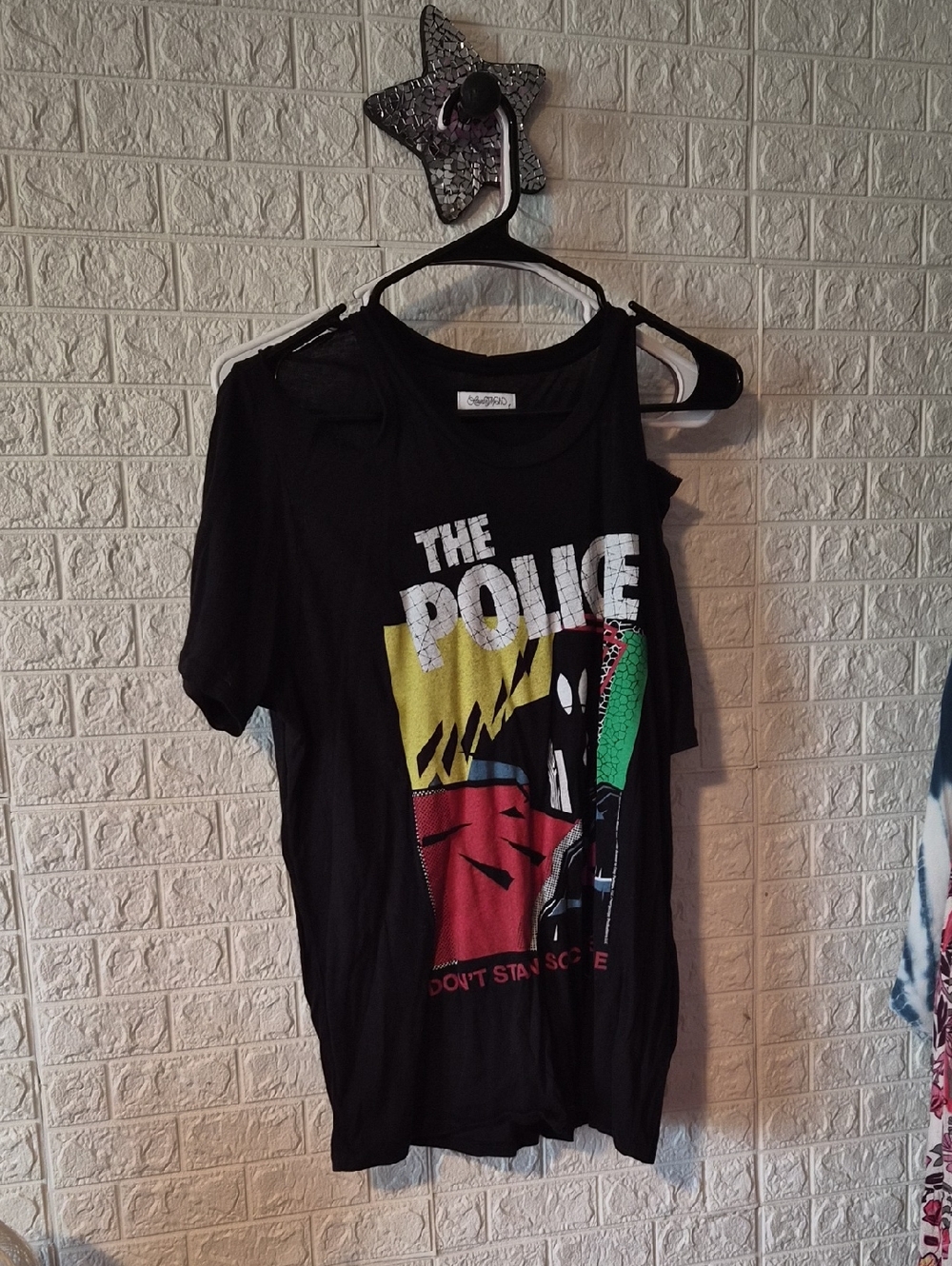 Lauren Moshi Black Graphic Tee with Red, Yellow & Green Print Police